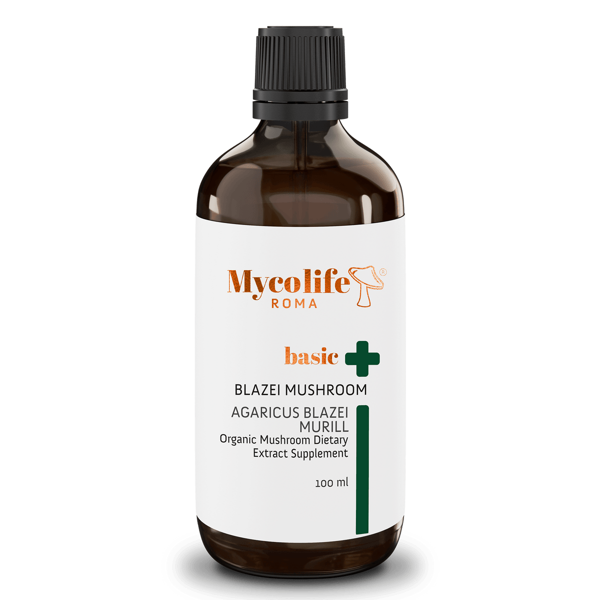 Mycolife Basic Blazei 100ml amber bottle labeled BIO certified alcohol free sugar free