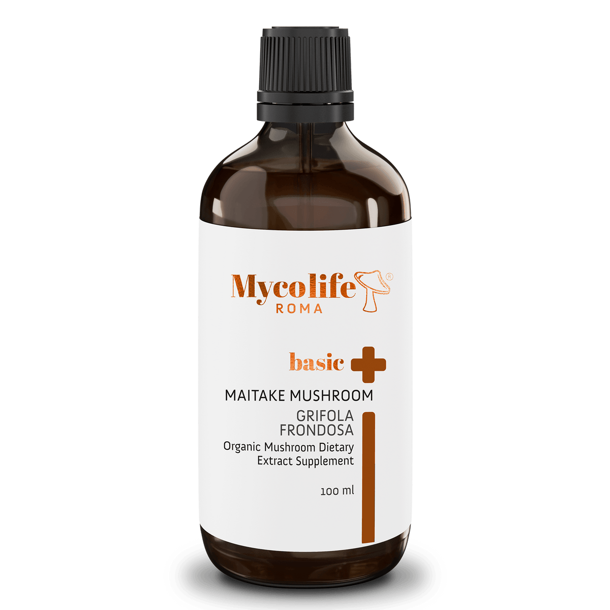 Mycolife Basic Maitake Mushroom Extract 100ml glass bottle labeled dual-extraction BIO organic alcohol-free sugar-free